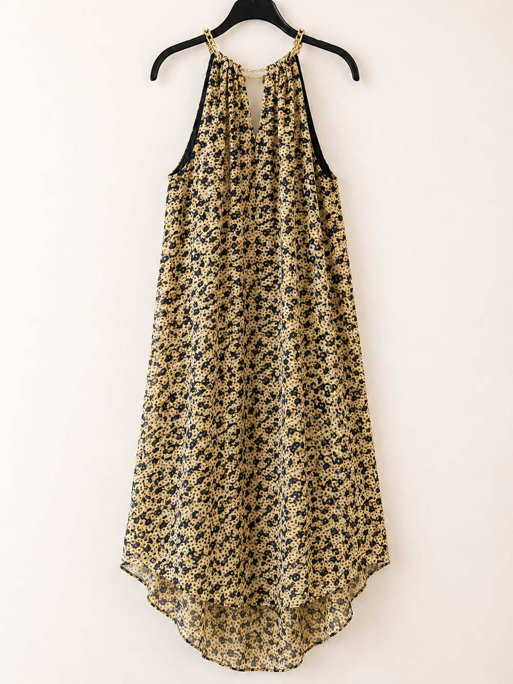 MICHAEL Michael Kors Women's Yellow Floral Chain Neck High Low Shift Dress